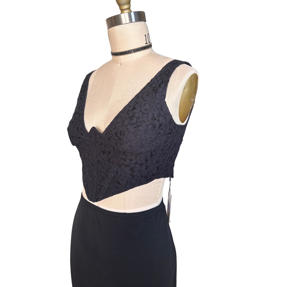 Lace Corset V-Neck Bardot Crop Top XS Black